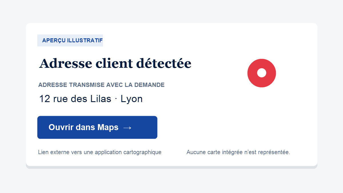 Carte intégrée CarillonPro montrant l’adresse d’une intervention.