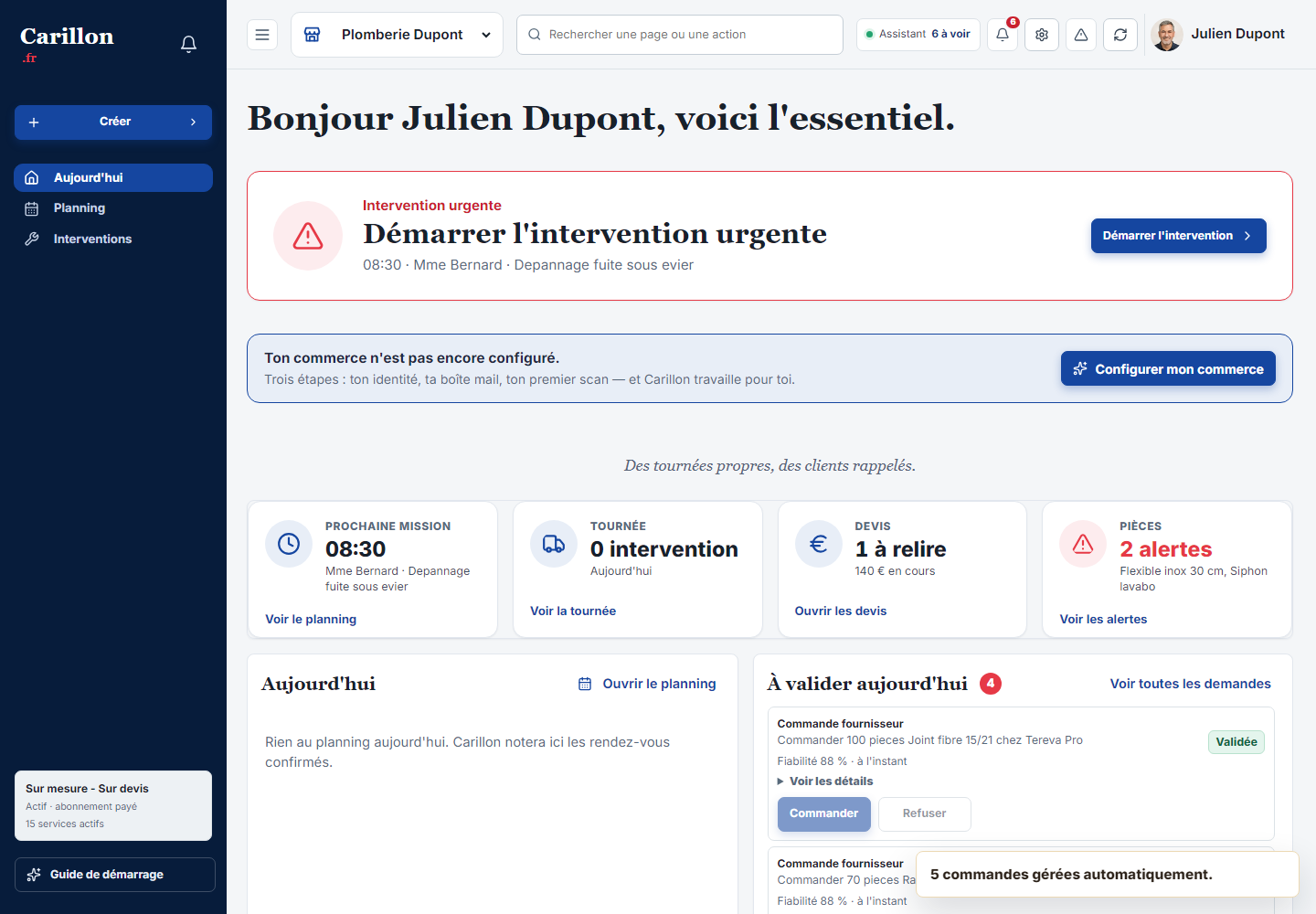 Écran CarillonPro montrant une demande urgente structurée.